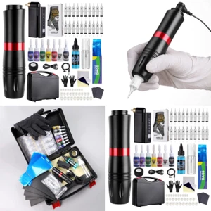 Tattoo Pen Gun Kit Rotary Motor Machine Power Supply Needles Cartridge Inks Set - Picture 1 of 7