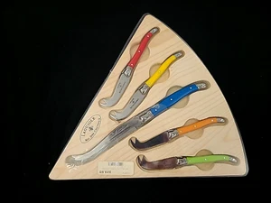 Laguiole Cheese 5 Piece Coloured Knife Set On Board Rio Des Couteaux - Picture 1 of 8