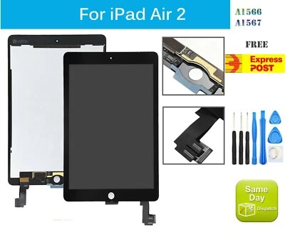 For iPad Air 2 A1566 A1567 LCD DISPLAY+TOUCH SCREEN DIGITIZER REPLACEMENT BLACK - Image 1 of 4