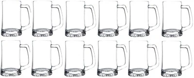 TAZA DE CERVEZA de vidrio transparente pesado con mango y fondo Starburst 14 oz lote de 12 Foto 1 de 2