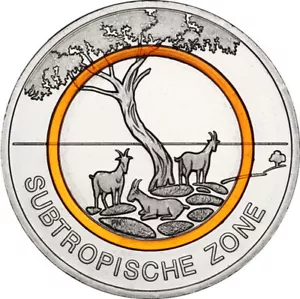 5 Euro Münze Deutschland Subtropische Zone 2018 Münze mit orangem Polymerring - Bild 1 von 2