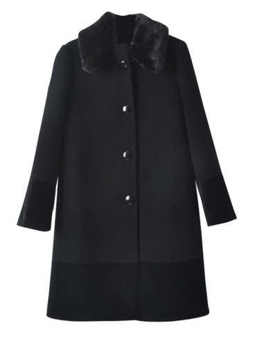 KATE SPADE NUOVO cappotto nero lana Kate Sapde New York collo pelliccia sintetica bordo velluto taglia 4 (2V