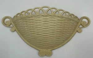 Vintage Burwood Products Company Large Cream Faux Rattan Basket Wall Pocket - Picture 1 of 6