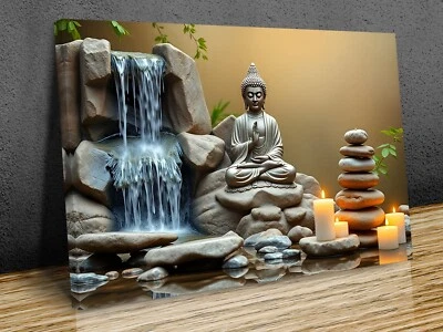 Impresión en lienzo montada en escultura de meditación de Buda lista para colgar Foto 1 de 4