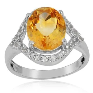 3.52CT Citrine With White Topaz CZ Fine 935 Argentium Silver Women's Ring - Picture 1 of 5