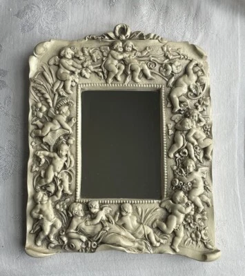 VTG Baroque Rococo High Relief Cherubs  Framed Wall Mirror Hand Crafted Beige - Image 1 of 4