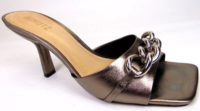 Sandalias de tacón de noche con cadena SCHUTZ ANSLEY, para mujer talla 9,5 B, cuero metálico Foto 1 de 4