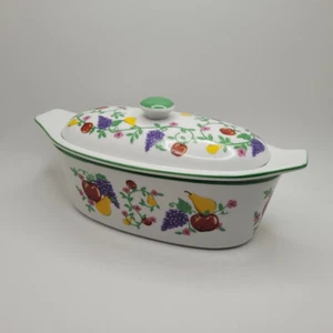 Plat de service vintage Cook Street 3 pièces beurre bateau porcelaine céramique fruits floraux - Photo 1/8