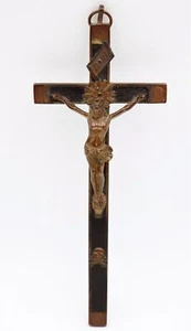 Antik Bronze & Ebenholz franz. Relief Kruzifix m. Adams Schädel & Herz 19cm #Z3 - Picture 1 of 9