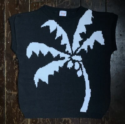 Vtg 70s Black White ST MICHAEL Palm Tree Cotton Acrylic Tank Top Jumper S - Image 1 of 4