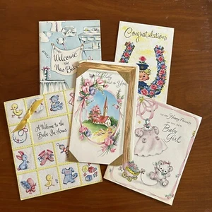 5x Vintage 50s/60s Welcome Baby Congratulations Cards Ephemera Scrapbook - Picture 1 of 14