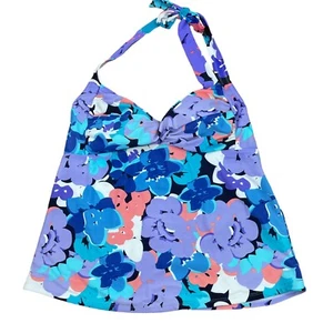 Catalina Swim Top Womens Large 12-14 Purple White Floral Sleeveless Swimwear Top - Picture 1 of 11