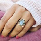 Natural Oval Cut Rainbow Moonstone 925 Silver Art Deco Promise Ring For Women