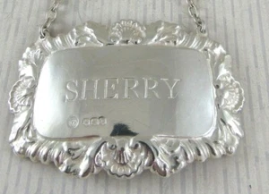  Solid Silver SHERRY BOTTLE LABEL Hallmarked  SHEFFIELD 1976 - Picture 1 of 5