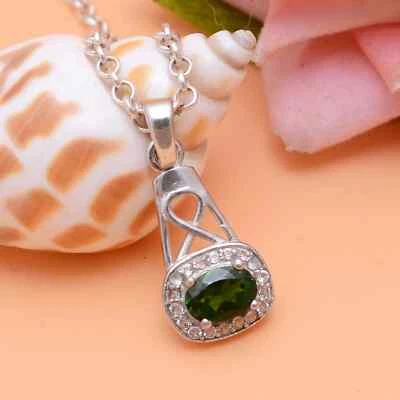 AAA+ Chrome Diopside Fine Pendant ~ 925 Sterling Silver Fancy Pendant Necklace - Image 1 of 4