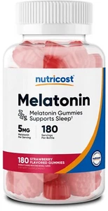 Nutricost Melatonin 5mg, 180 Gummies, Strawberry Flavored - No Corn Syrup - Picture 1 of 5