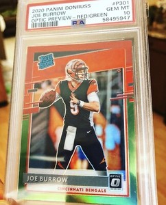 2020 Donruss Optic Joe Burrow Red Green Refractor Holo Rookie RC PSA 10