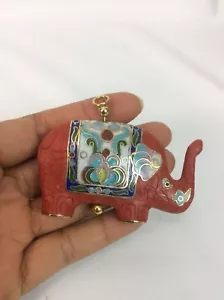 Hermoso Colgante Elefante Cinabrio Cloisonné Chino De Colección - Imagen 1 de 4
