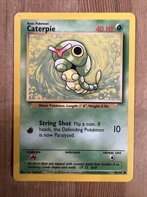 CATERPIE 45/102 Common Base Set WOTC 1999 Pokemon - LP - Image 1 of 2