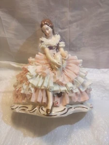DRESDEN PORCELAIN LACE FIGURINE WOMAN FREE SHIPPING DRESDEN ART W-R - Foto 1 di 5