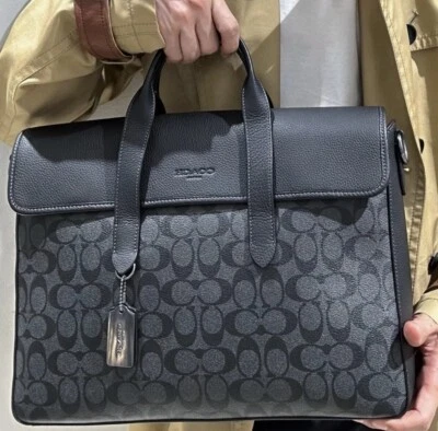NWT Coach Sullivan Portfolio Brief In Signature Canvas Charcoal Black C9873 - Image 1 of 4