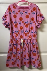 TEA brand Girls sz 10 Poppy Print ~tie Waist,Ruffle Sleeve Knee Length Dress - Picture 1 of 14