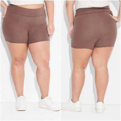 2X - Shorts Feminino Foldover Cintura Média ButterBliss - Fábula Selvagem - Marrom Estanho - Imagem 1 de 4