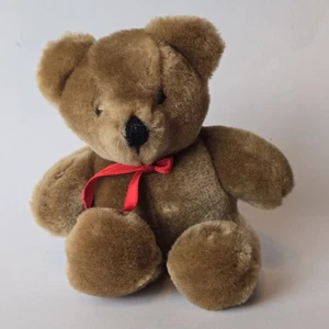 Vintage 1985 Dakin Plüsch Teddybär 5 Zoll braun rotes Band Stofftier, San Fran - Bild 1 von 15