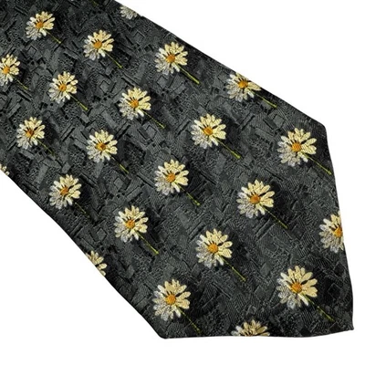 Ermenegildo Zegna VTG Tie Silk Italy Daisy Formal Event Necktie Grey Business - Image 1 of 4