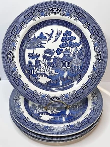 Platos de cena Churchill Blue Willow 10 1/4" (juego de 4) Inglaterra Ironstone vintage - Imagen 1 de 4