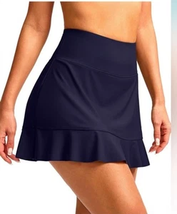 Women’s Swim Navy Blue Skirt with Ruffle And Pocket High Waisted Size S - Picture 1 of 12
