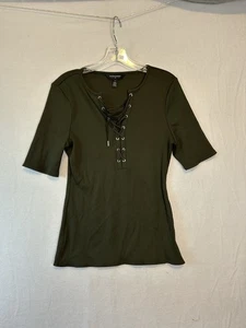 Camicia White House Black Market a costine stringata scollo a V oliva donna taglia L #1422 - Foto 1 di 17