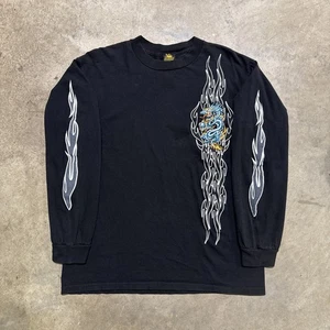 Camicia Vintage Anno Del Drago Uomo Grande Nera Anni 90 Skate Surf Fiamme Tribale - Foto 1 di 10