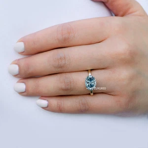 Diamond Ring IGI Lab Grown Oval Cut 14K White Gold 2 Carat Fancy Intense Blue - Picture 1 of 8