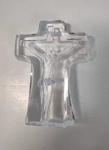 Vintage Standing Glass Crucifix Cross  Clear Frosted about 3 1/2" - Picture 1 of 9