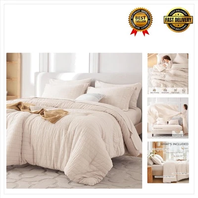 Conjunto de edredom queen luxo 7 peças em elegante Seersucker - conforto para todas as estações - Imagem 1 de 4