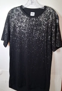 BLACK With Metallic Silver M Zara T Shirt Women's Raves Concerts Festival Party - Picture 1 of 14