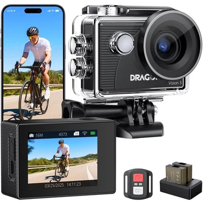 4K Action Camera 20MP Vision 3 Underwater Waterproof Camera 170° Wide Angle W... - Image 1 of 4