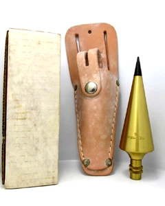 Vintage Dietzgen 16oz. Brass Blumb Bob w/box #5724-S16 & Leather Holster🗼NEW🗼 - Picture 1 of 6