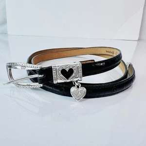 NUOVA cintura vintage anni 90 Brighton pelle nera skinny cuori argento 42703 taglia XL 36 - Foto 1 di 6
