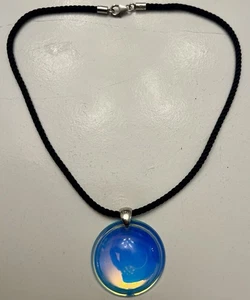 Baccarat Psydelic Sterling Silver & Cord Necklace Pendant Choker Iridescent Blue - Picture 1 of 8