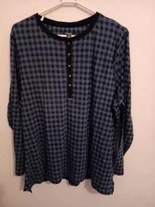 Chaps Top, Damen Übergröße 2X, Lounging PJ, Relax, blau schwarz kariert neu mit Etikett $ 56 - Bild 1 von 8