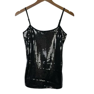 LOFT NWT XS Black Sequins Adjustable Spaghetti Strap Layering Cami Tank - Picture 1 of 7