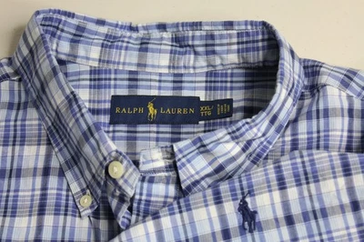 Mens 2XL XXL RL Ralph Lauren Long Sleeve Button Up Shirt Blue Cotton Plaid Work - Image 1 of 4