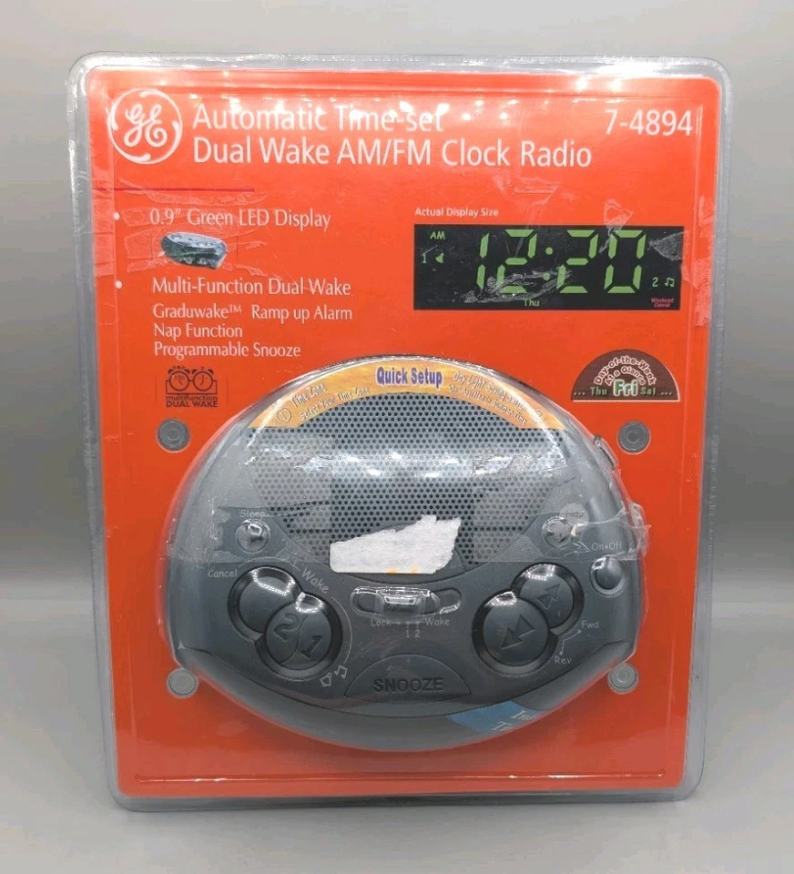 GE Automatic Time-set Dual Wake AM/FM Clock Radio Model 7-4894 (Factory Sealed) - Image 1 of 3