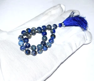 108 Beads Lapis Lazuli Gemstone Smooth 8 mm Meditation Prayer Guru Japa Mala - Picture 1 of 22