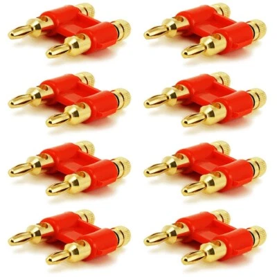 8 Pcs Dual Banana Plug Connector Audio Speaker Wire Cable 3/4" Spaced Gold Red - Image 1 of 3