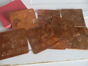 Lot of 8 Monogram Stencils Copper Initials Letters Monogramlogo Antique Vintage - Picture 1 of 3