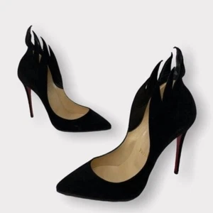 Christian Louboutin Victorina Flame 100mm Black Suede Pump 37 - Picture 1 of 10