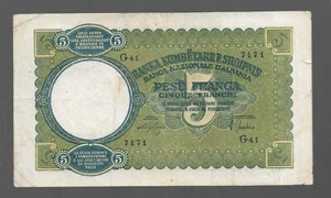 Cartamoneta albanese 1939-44 Albania, occupazione 5FR Italia e Germania. R - Foto 1 di 2